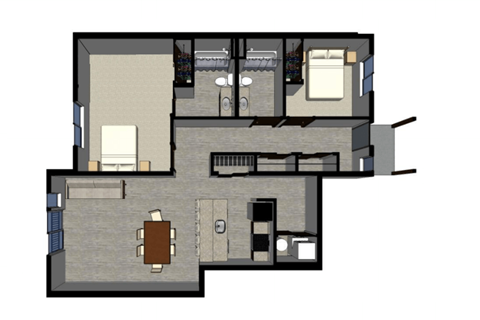 Floor plan for 2 beds, 2 baths, 1164 sqft